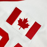 Canada Heritage Custom White Baseball Jersey Closeup Stitched Flag