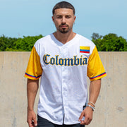 Colombia Heritage Custom White Baseball Jersey Model Closeup