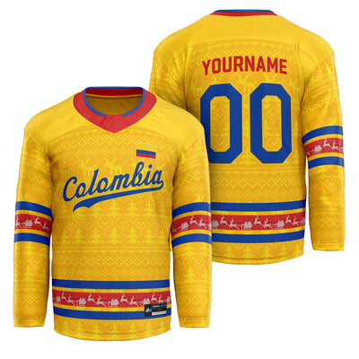 Colombia Yellow Christmas Custom Hockey Jersey Personalized Family Outfit Holidays