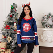 Custom Family Christmas Sweater Blue personalized last name on front, custom name and number on back. holiday matching outfit Hockey Jersey Ugly Christmas Sweater Model 