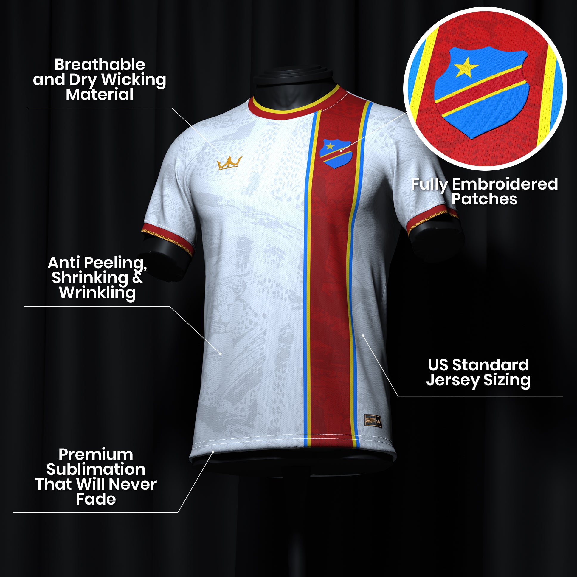 DR Congo Heritage Custom Football Jersey White Soccer Shirt