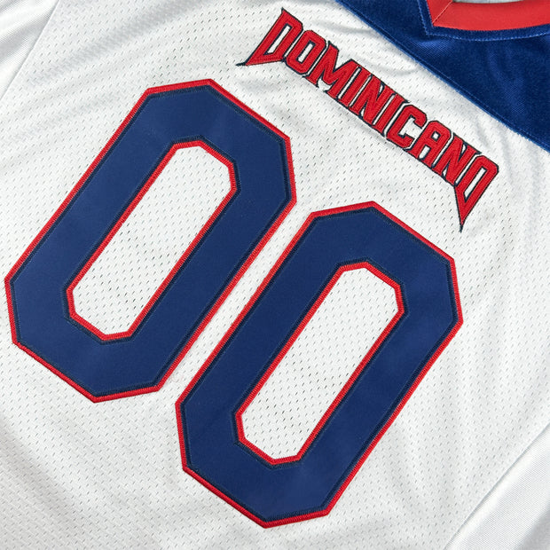 Dominican Republic Heritage Custom American Football Jersey White Blue Closeups