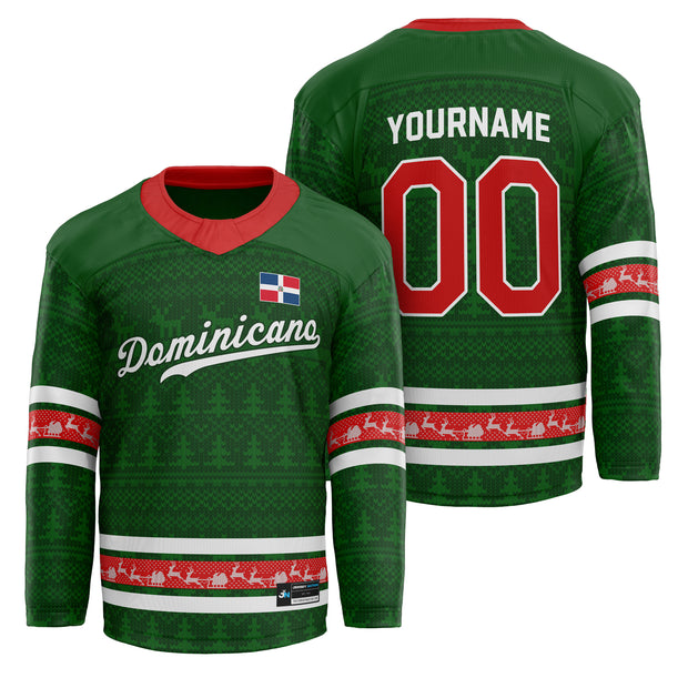 Dominican Republic Green Christmas Custom Hockey Jersey Personalized Family Outfit Holidays