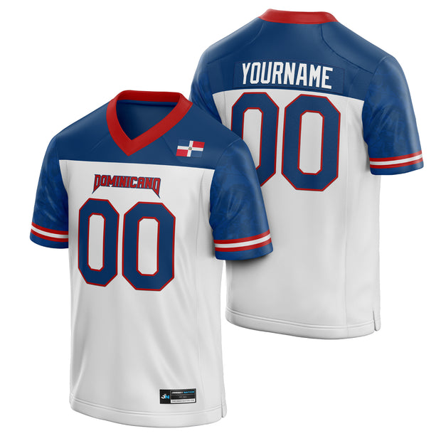Dominican Republic Heritage Custom American Football Jersey White Blue