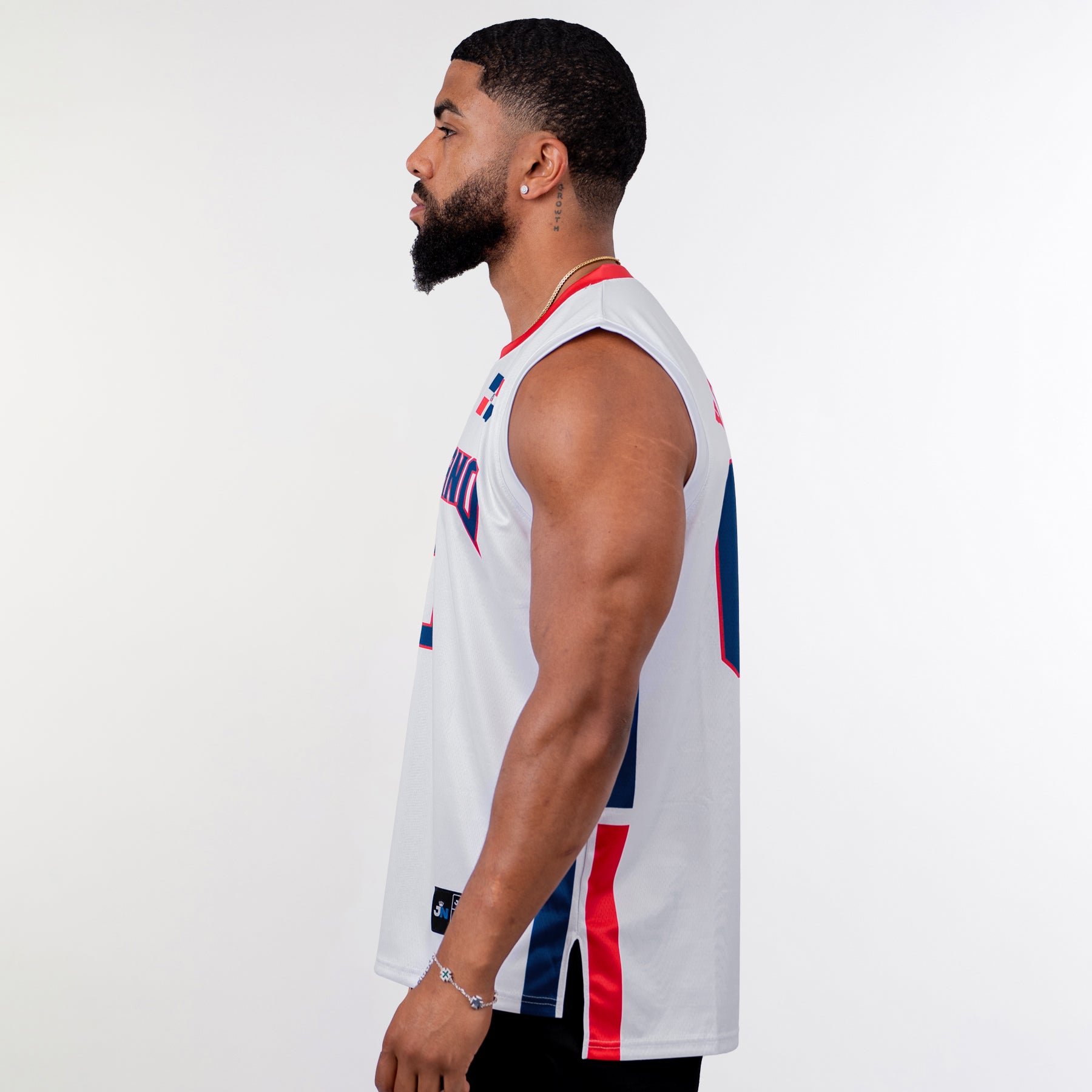 Dominican Republic Heritage Custom White Basketball Jersey Model Side
