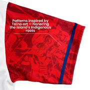 Dominican Republic White Heritage Custom Baseball Jersey Dominicano Closeup Sleeves Taino