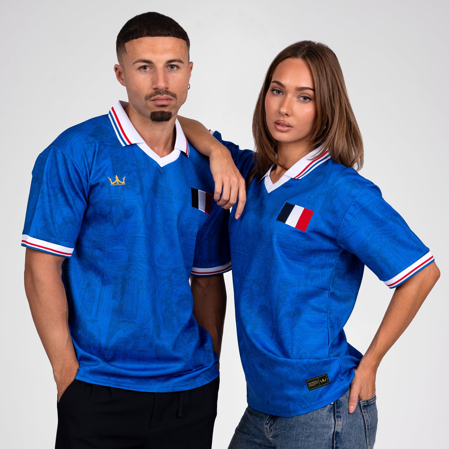 France Heritage Retro Custom Football Jersey World Shirt Blue Couple