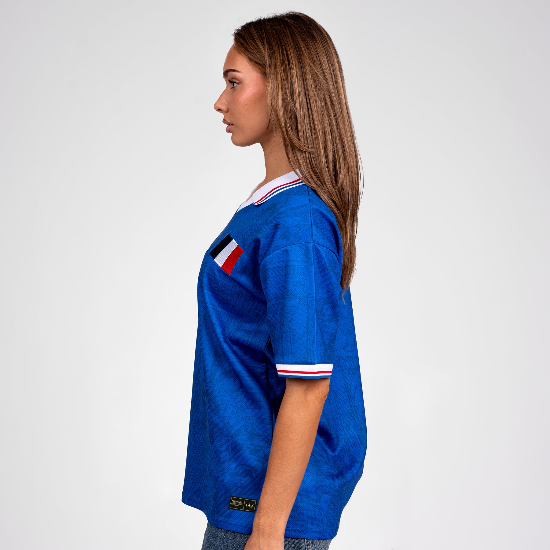 France Heritage Retro Custom Football Jersey World Shirt Blue Womens Sleeves