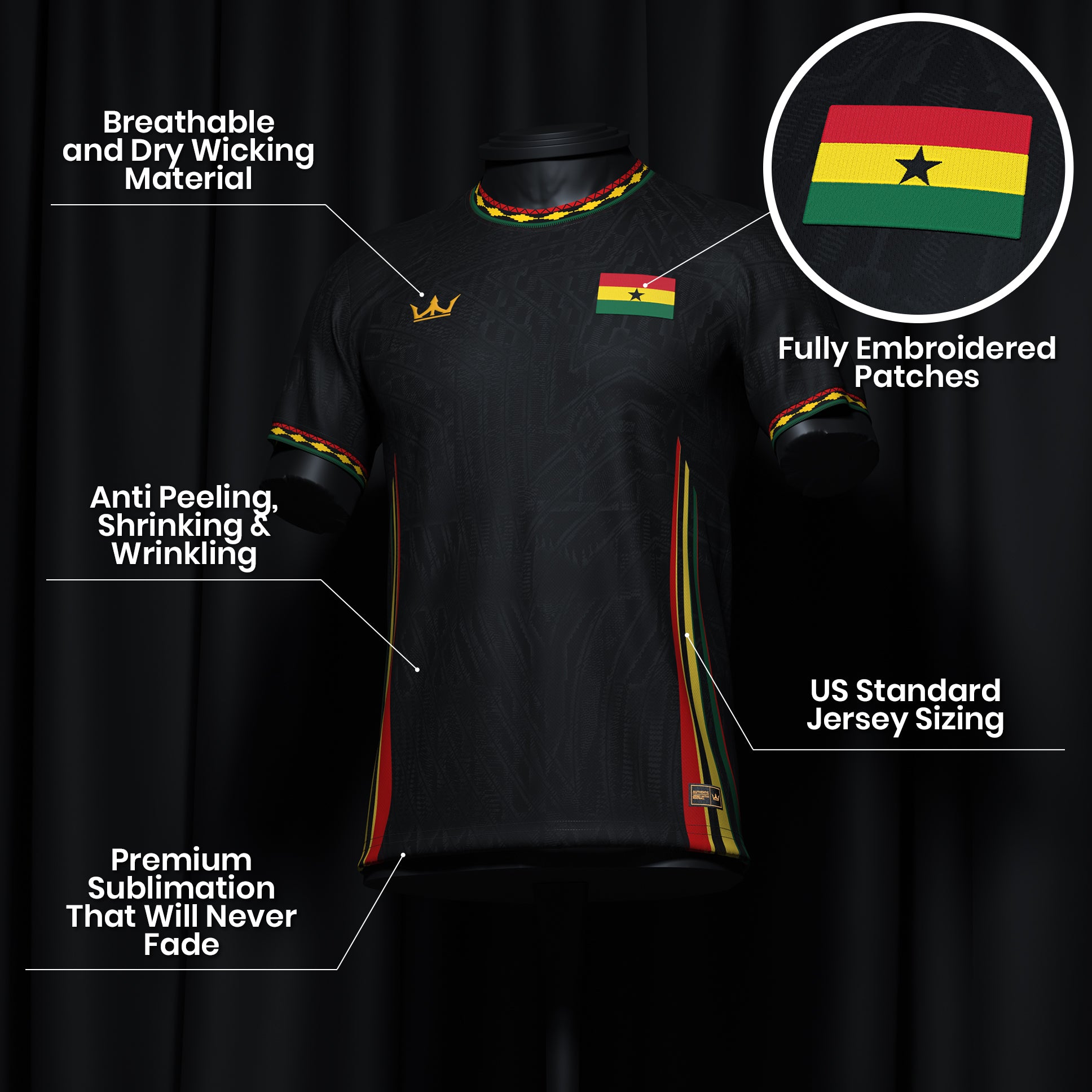 Ghana Heritage Custom Football Jersey Black Soccer World Shirt