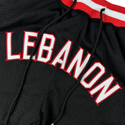 Lebanon Heritage Black Basketball Shorts Embroidered Closeup Front