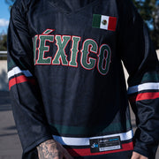 Mexico Heritage Black Custom Hockey Jersey Closeup