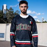 Mexico Heritage Black Custom Hockey Jersey Closeup Front