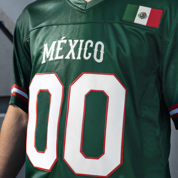 Mexico Heritage Green Custom American Football Jersey Model Closeup