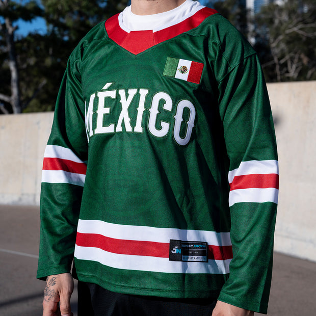 Mexico Heritage Green Custom Hockey Jersey Closeups