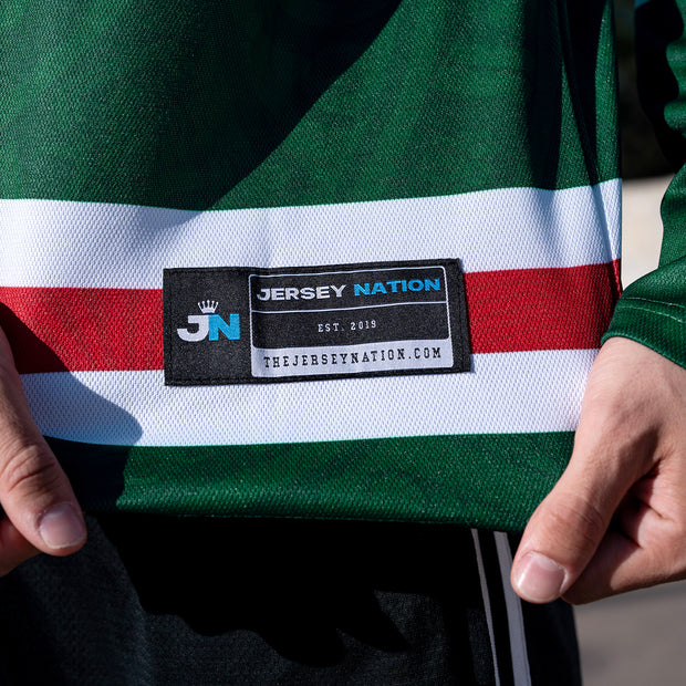 Mexico Heritage Green Custom Hockey Jersey Closeups Stitched