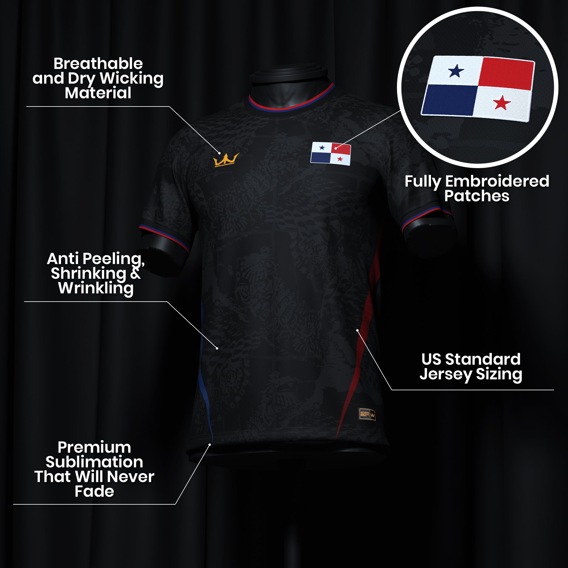 Panama Heritage Custom Football Jersey Black Closeup Details World