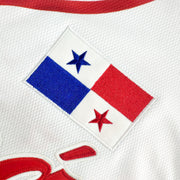 Panama Heritage Custom White Baseball Jersey Closeup Stitched Flag