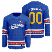 Philippines Blue Christmas Custom Hockey Jersey Personalized Family Outfit Holidays