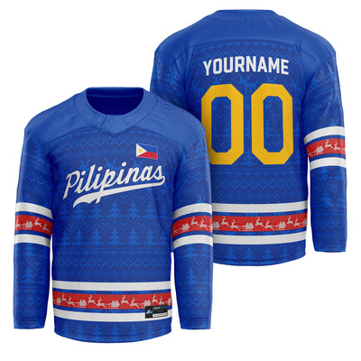 Philippines Blue Christmas Custom Hockey Jersey Personalized Family Outfit Holidays