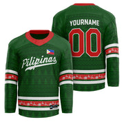 Philippines Green Christmas Custom Hockey Jersey Personalized Family Outfit Holidays