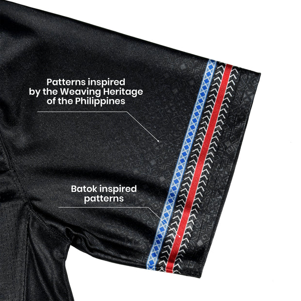 Philippines Heritage Black Custom American Football Jersey Closeup Sleeves