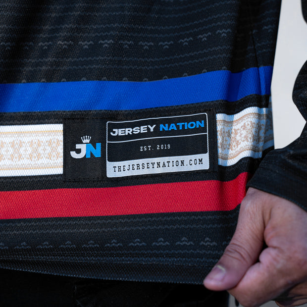 Philippines Heritage Black Custom Ice Hockey Jersey Closeup