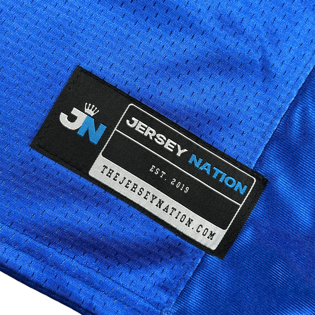 Philippines Heritage Blue Custom American Football Jersey Closeup Stitched