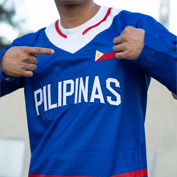 Philippines Heritage Blue Custom Hockey Jersey Closeup