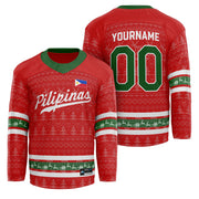 Philippines Red Christmas Custom Hockey Jersey Personalized Family Outfit Holidays