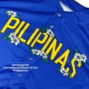 Philippines 'Sampaguita' Baseball Blue Jersey Closeup Customized