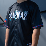 Philippines 'Sampaguita' Black Baseball Jersey Model Styling Front Closeup