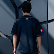 Philippines 'Three Stars & a Sun' Black Baseball Jersey Model Back Closeup