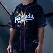 Philippines 'Three Stars & a Sun' Black Baseball Jersey Model Front Closeups