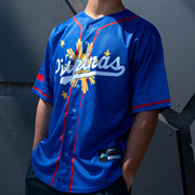 Philippines 'Three Stars & a Sun' Blue Baseball Jersey Model Front Closeups