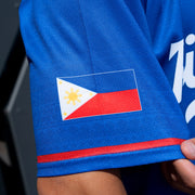 Philippines 'Three Stars & a Sun' Blue Baseball Jersey Model Sleeves Closeup