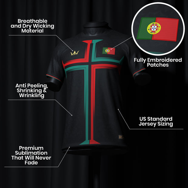 Portugal Heritage Custom Football Jersey Black Closeups