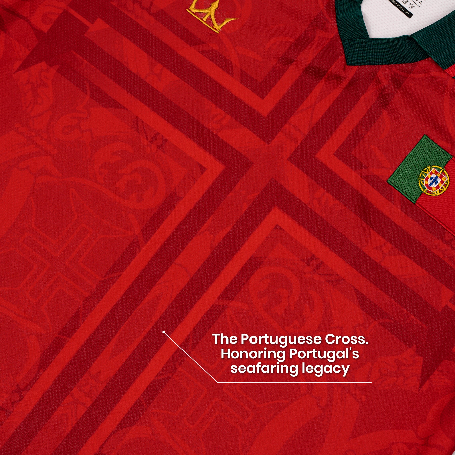 Portugal Heritage Retro Custom Football Jersey Closeup Details World Shirt
