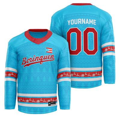 Puerto Rico Azul Celeste Christmas Custom Hockey Jersey Personalized Family Outfit Holidays
