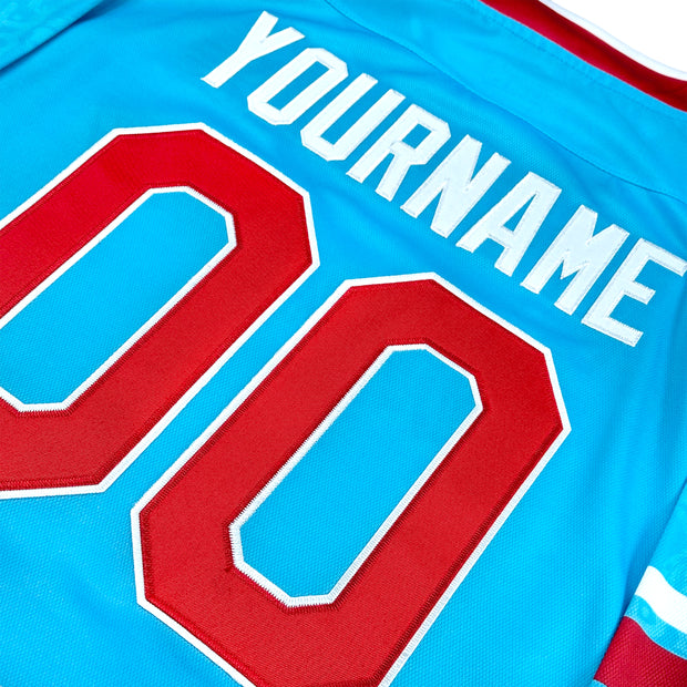 Puerto Rico Borinquen Azul Celeste Heritage Custom Ice Hockey Jersey Stitched Customized