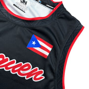 Puerto Rico Borinquen Black Custom Heritage Basketball Jersey Sleeves Closeup