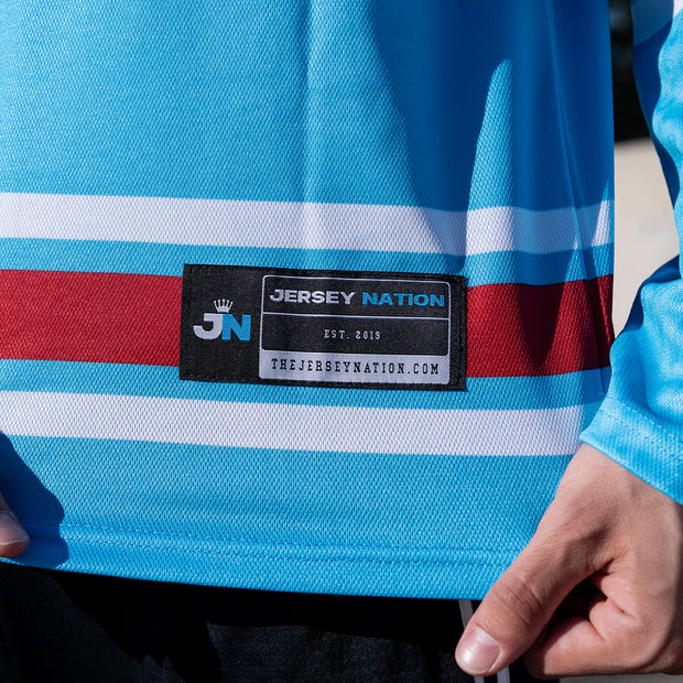 Puerto Rico Borinquen Heritage Custom Hockey Jersey Azul Celeste Stitched