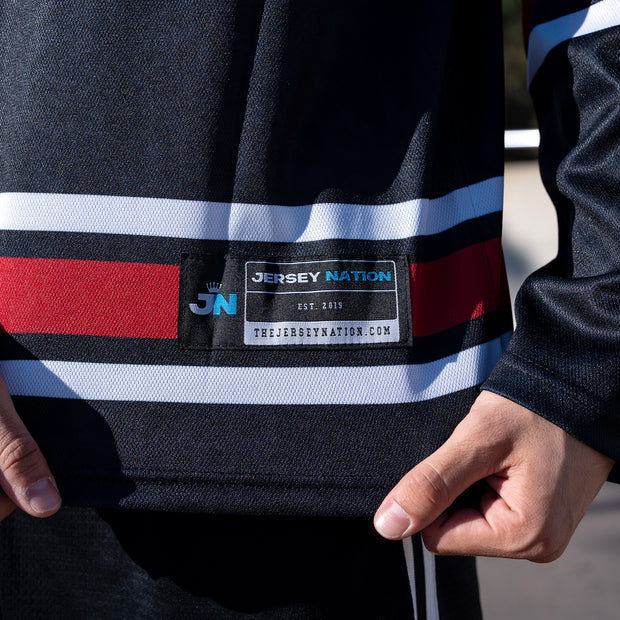 Puerto Rico Borinquen Heritage Custom Hockey Jersey Black Azul Celeste Stitched