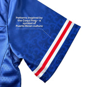 Puerto Rico Borinquen Heritage Navy Blue  Custom American Football Jersey Embroidered Sleeves Coqui Frog Details 