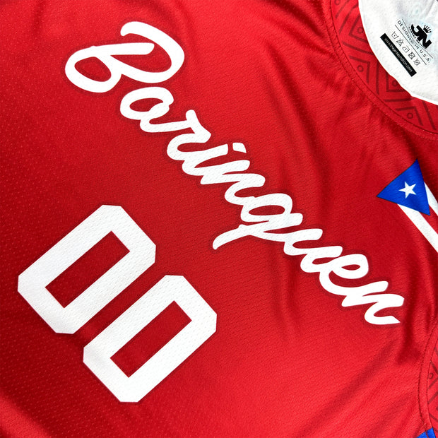 Puerto Rico Borinquen Red Custom Heritage Basketball Jersey Front Closeup