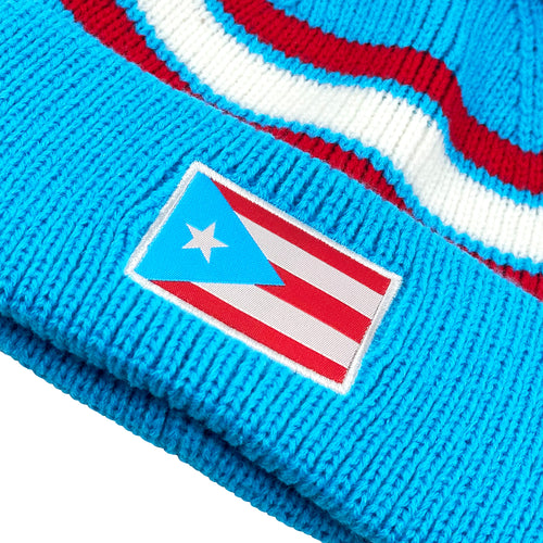 Puerto Rico Heritage Beanie Azul Celeste Closeup Stitching