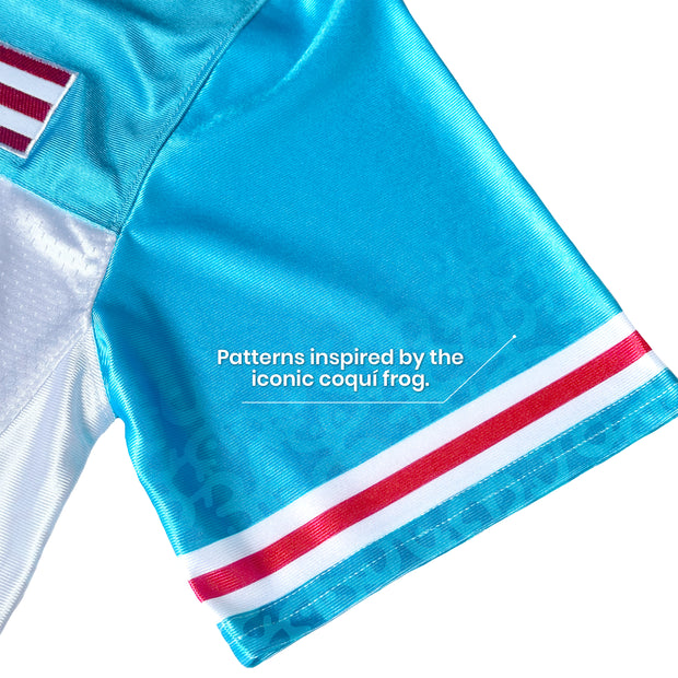 Puerto Rico Heritage Custom American Football Jersey Azul Celeste Sleeves