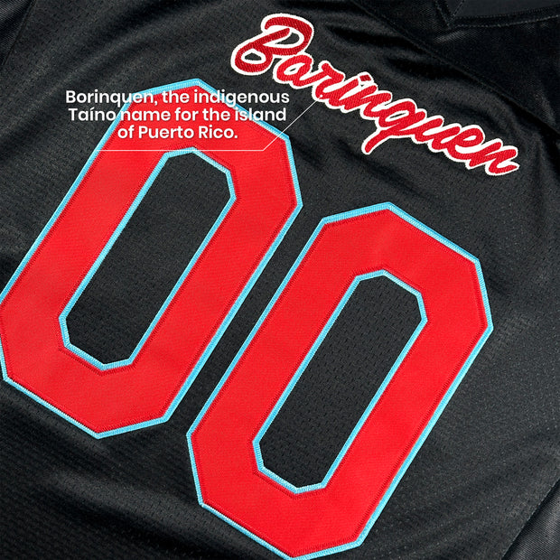Puerto Rico Heritage Custom American Football Jersey Black Stitched Closeup