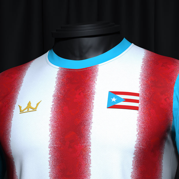 Puerto Rico Heritage Custom Football Jersey Soccer Azul Celeste Closeup