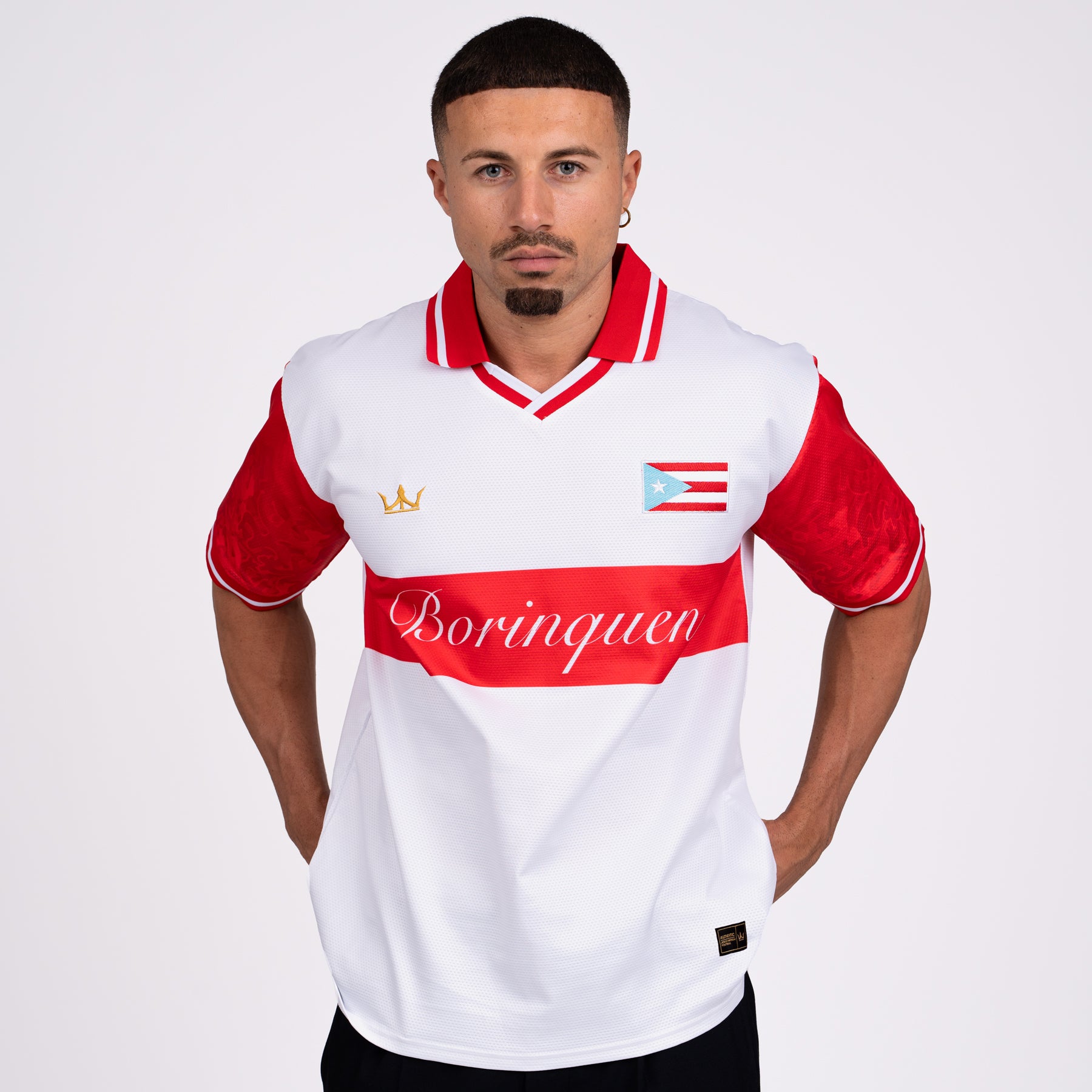 Puerto Rico Heritage Retro Custom Football White Jersey Front Model Soccer World