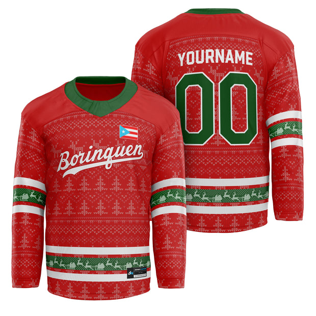 Puerto Rico Red Azul Celeste Christmas Custom Hockey Jersey Personalized Family Outfit Holiday